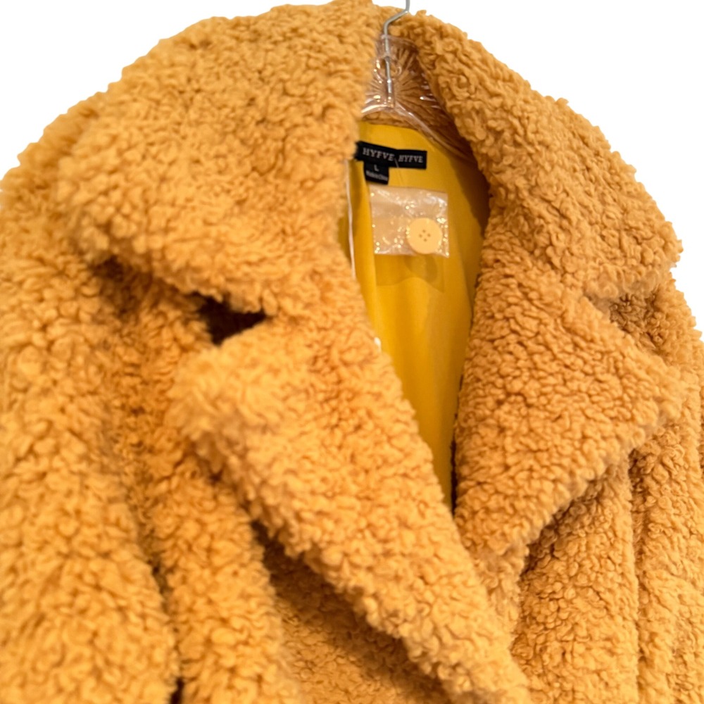 HYFVE Teddy Bear‎ Sherpa Faux Fur Cropped Jacket Coat Women's Large Mustard Boho - Picture 5 of 15